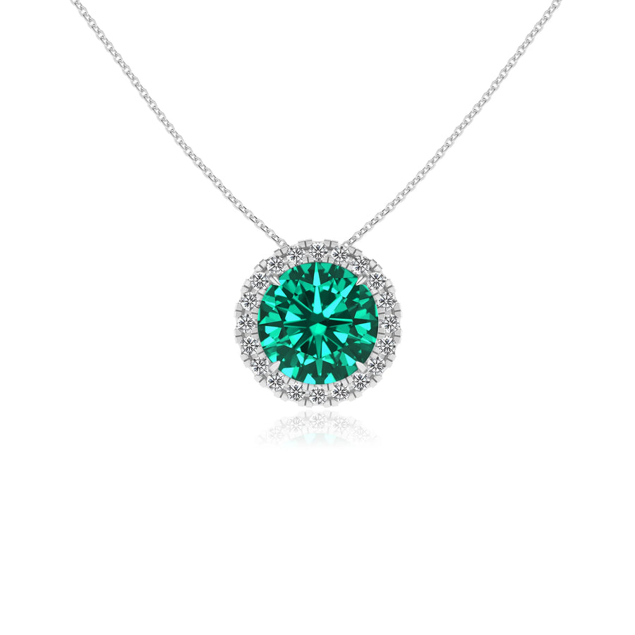 lab grown emerald round solitaire necklaces in white gold 