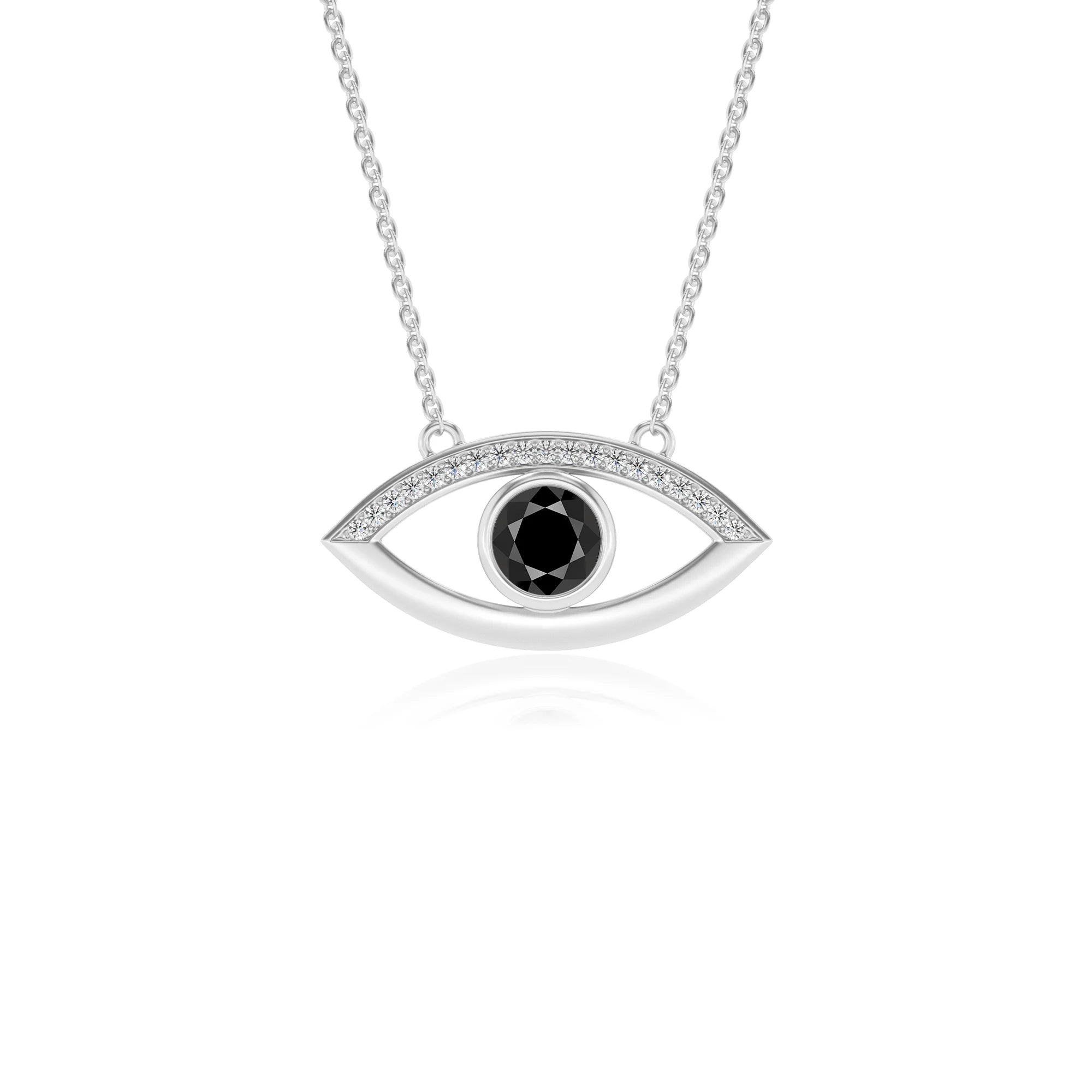 natural black-onyx round solitaire necklaces in white gold 