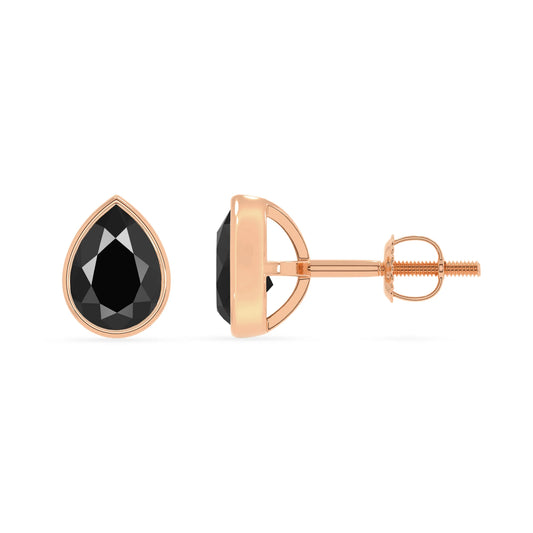 natural black onyx pear stud earrings in rose gold 