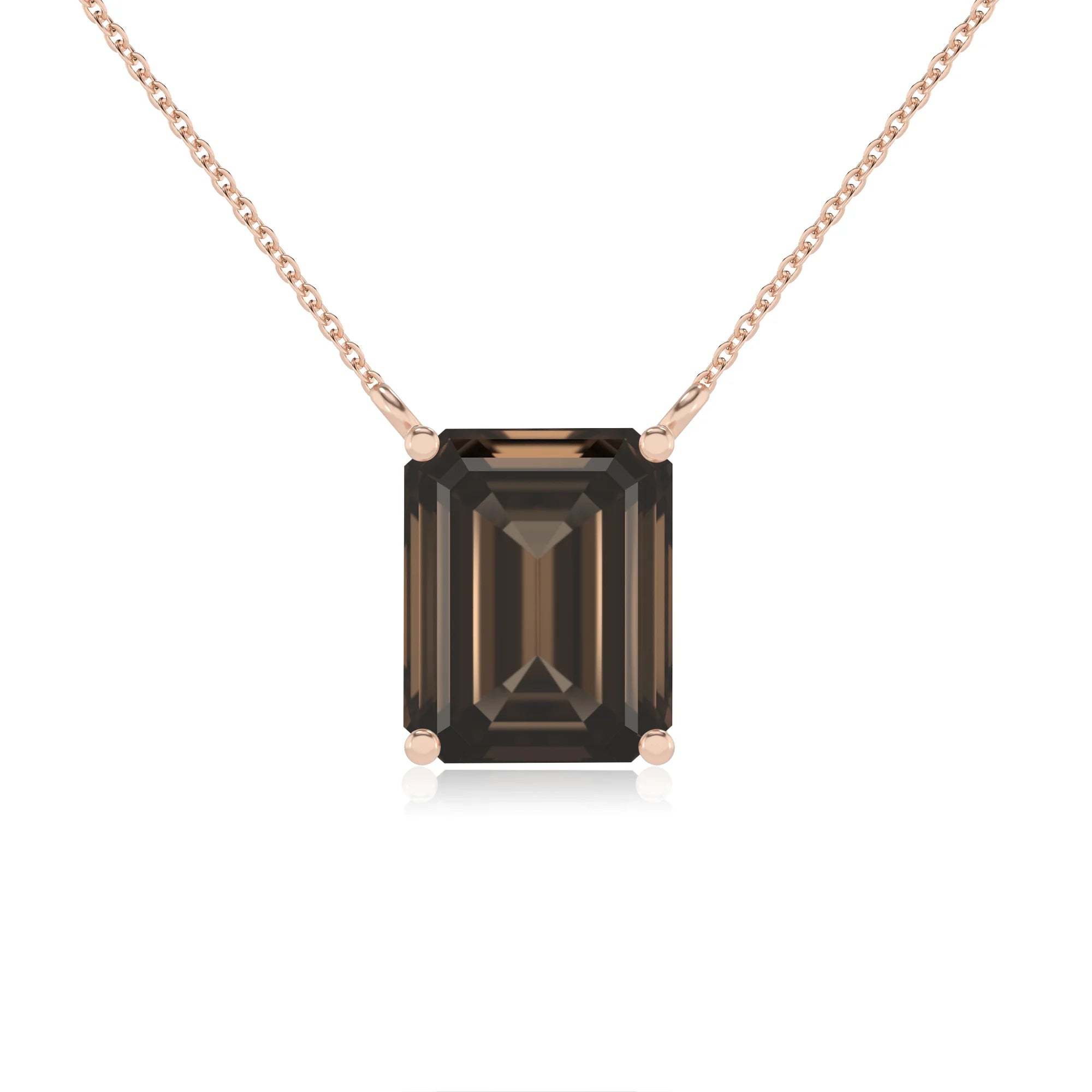 natural smoky-quartz emerald cut solitaire necklaces in rose gold 