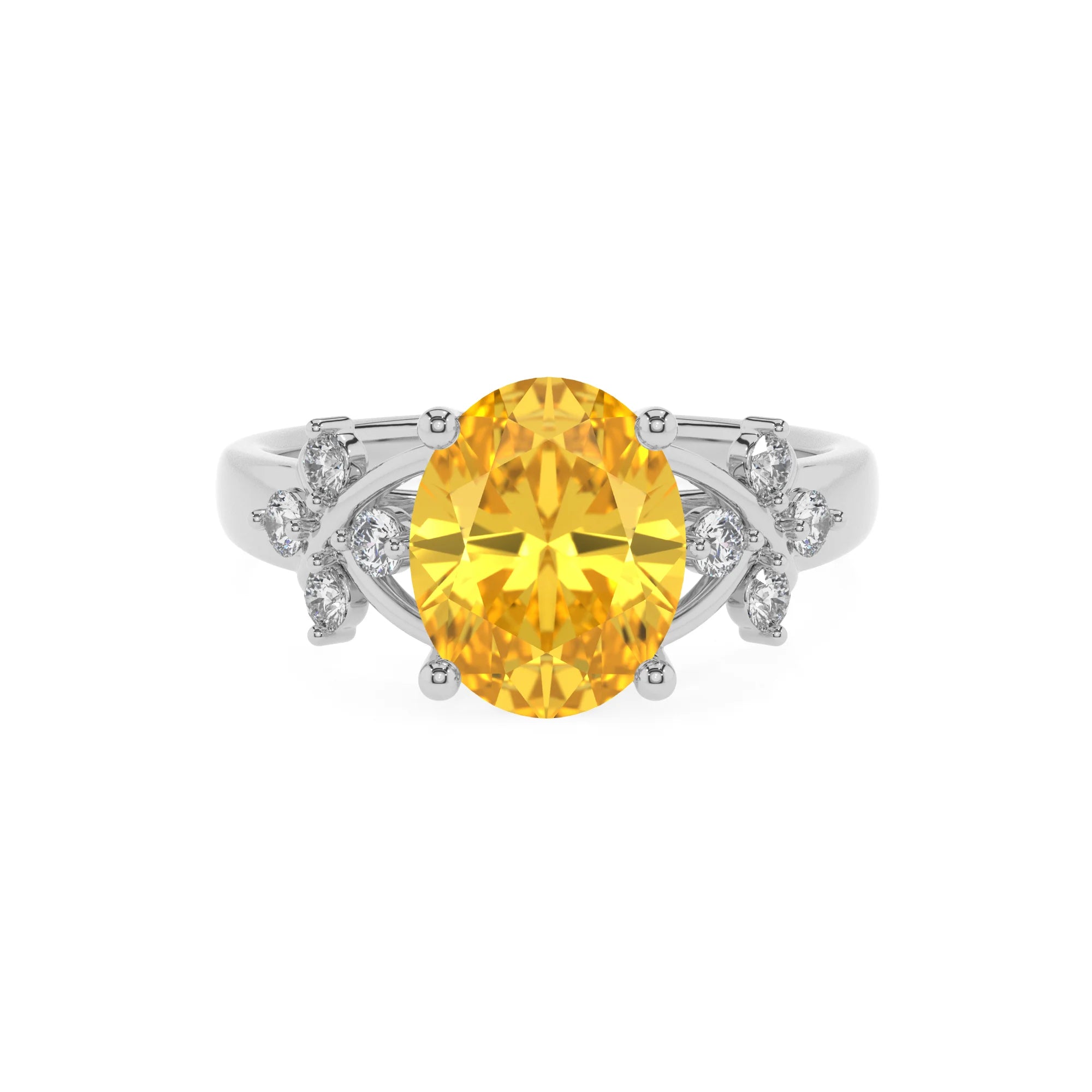 lab grown yellow-sapphire oval solitaire rings in white gold 