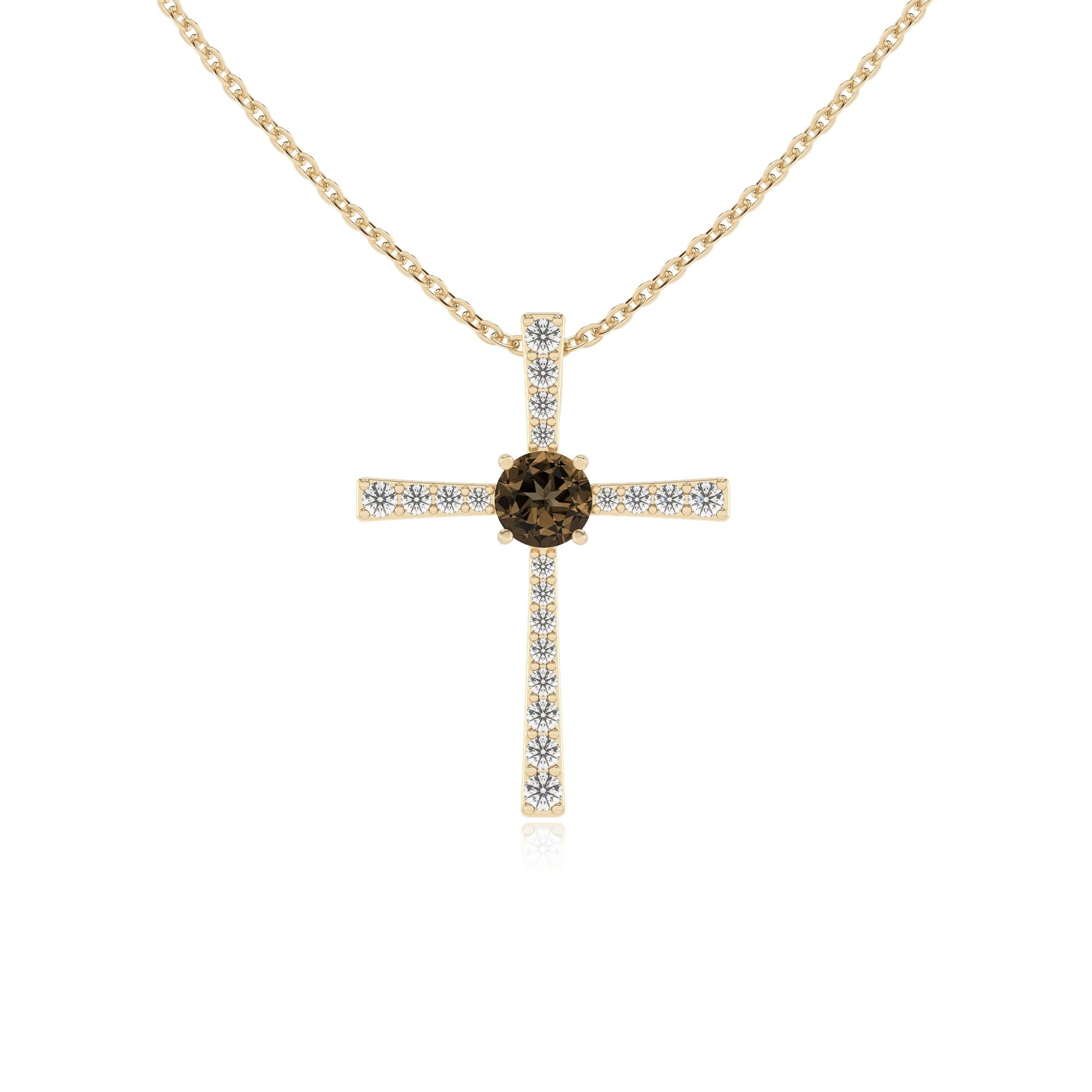 natural smoky-quartz round infinity necklaces in yellow gold 