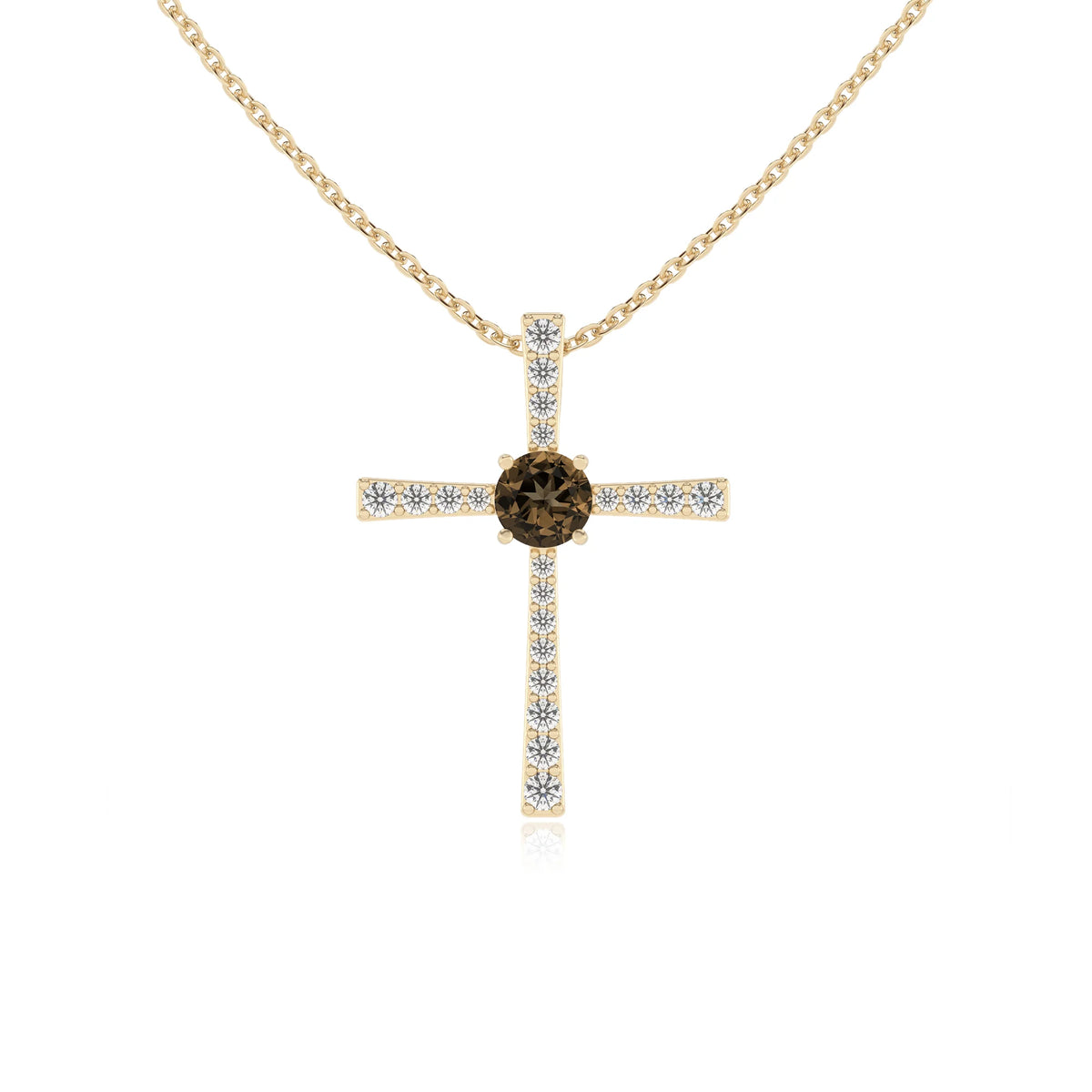 natural smoky-quartz round infinity necklaces in yellow gold 