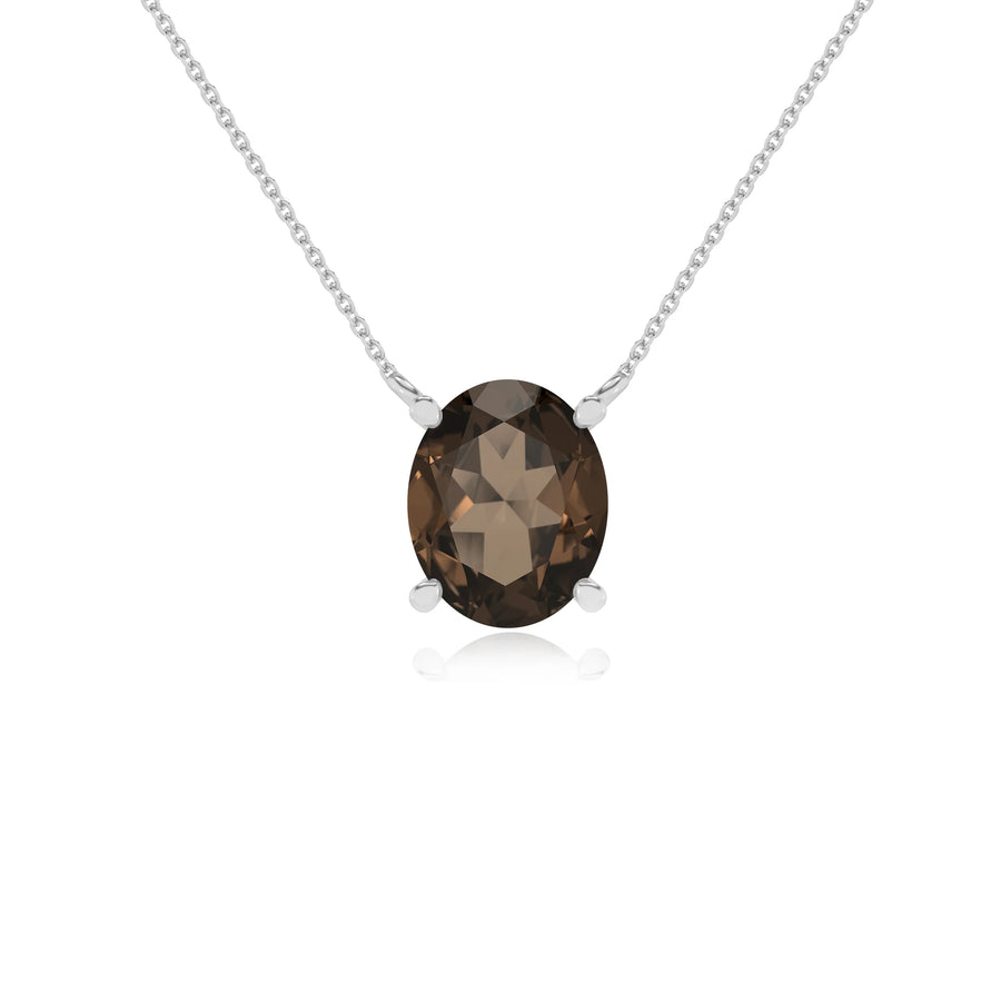 natural smoky-quartz oval solitaire necklaces in white gold 