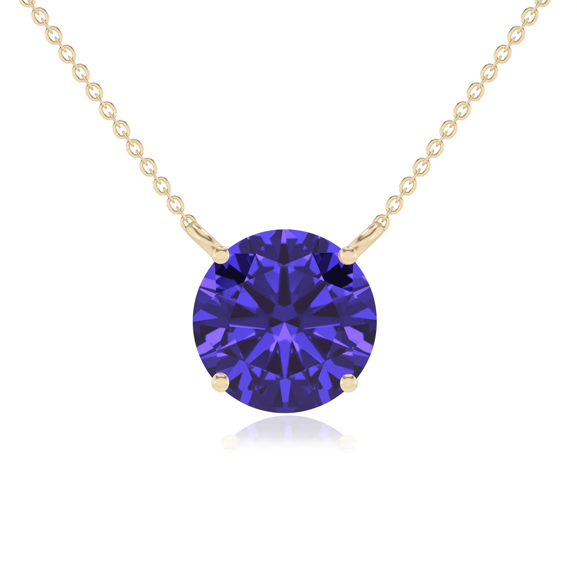 lab grown tanzanite round solitaire necklaces in yellow gold 