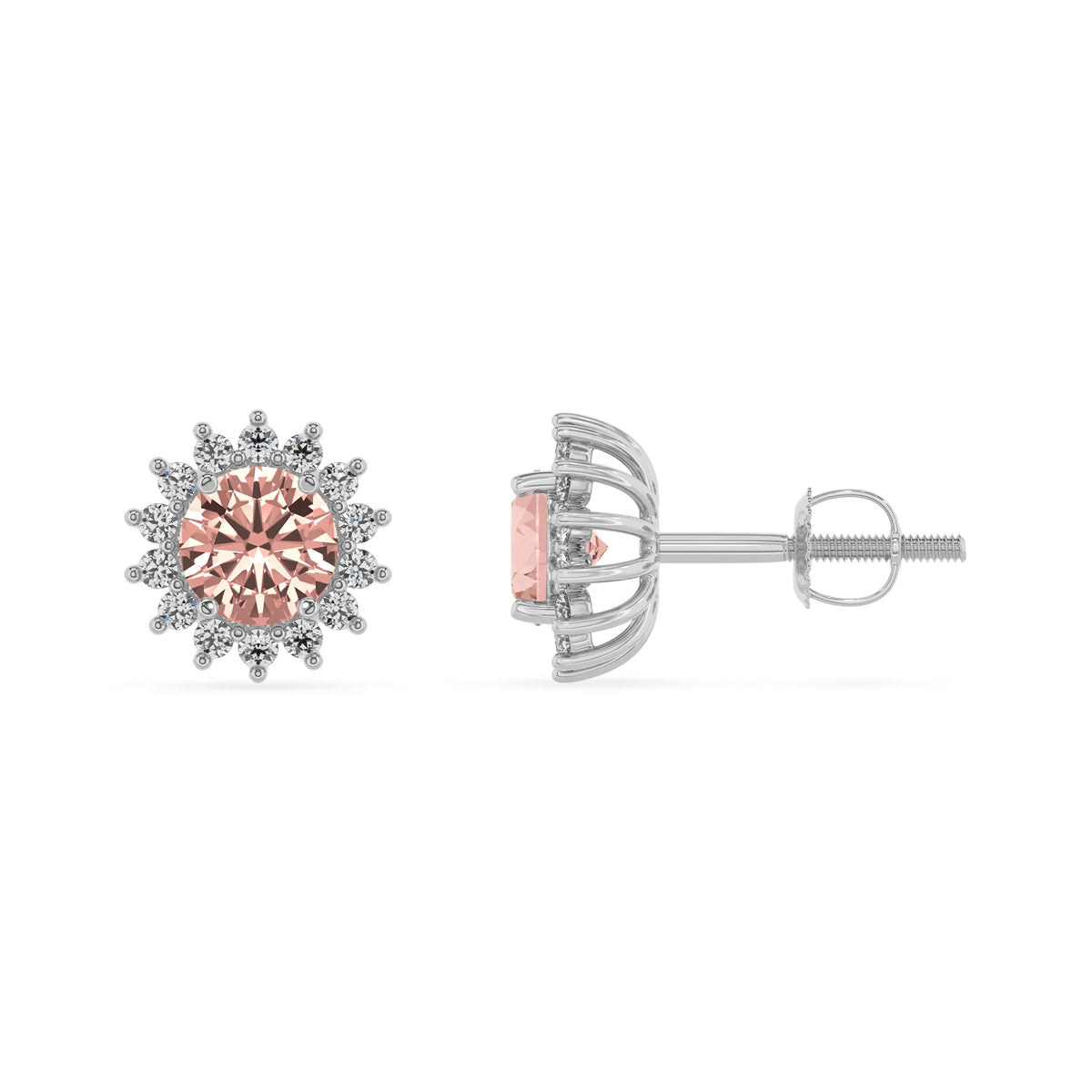 lab grown morganite round stud earrings in platinum 