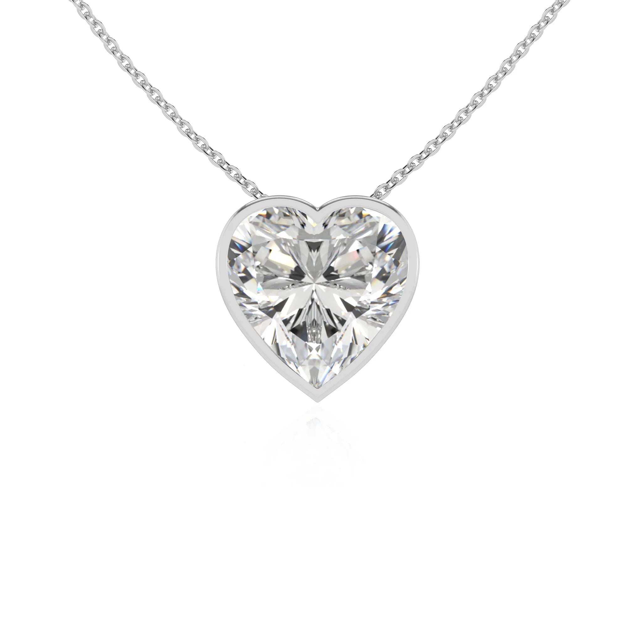 lab grown moissanite heart solitaire necklaces in white gold 