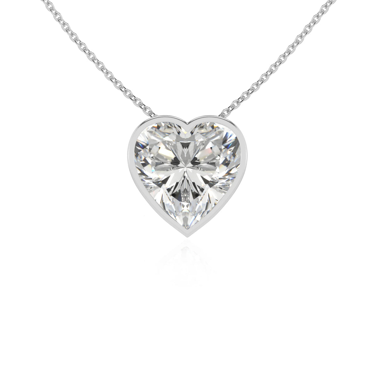lab grown moissanite heart solitaire necklaces in white gold 