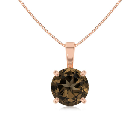 natural smoky-quartz round solitaire necklaces in rose gold 