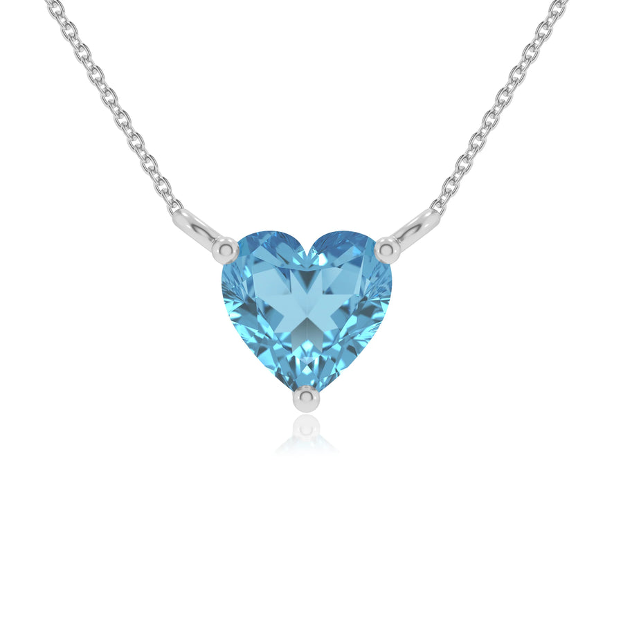 natural swiss-blue-topaz heart solitaire necklaces in sterling silver 