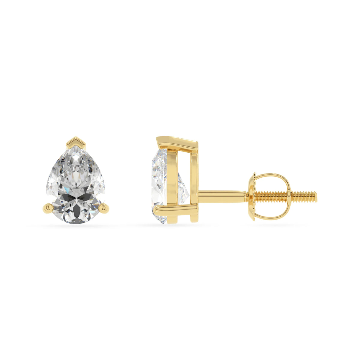 lab grown moissanite pear stud earrings in yellow gold 
