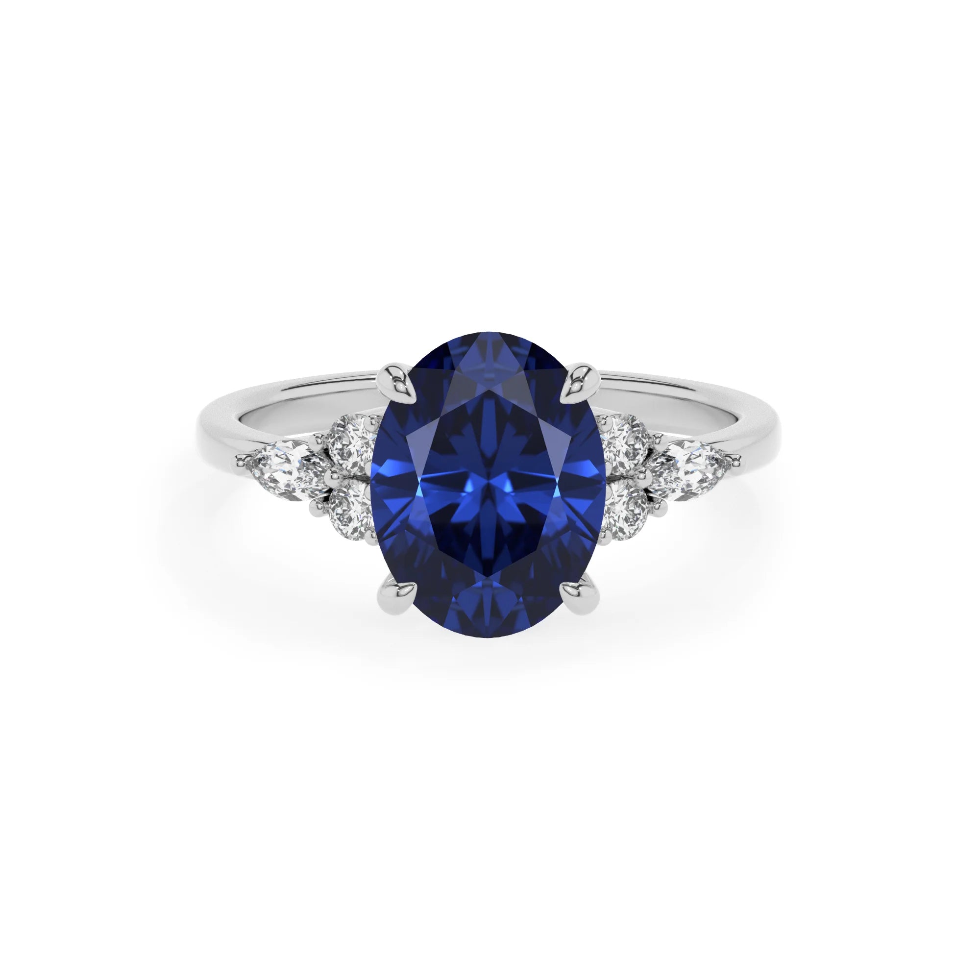 lab grown blue-sapphire oval solitaire rings in sterling silver 