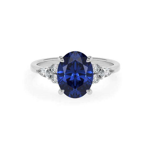 lab grown blue-sapphire oval solitaire rings in sterling silver 