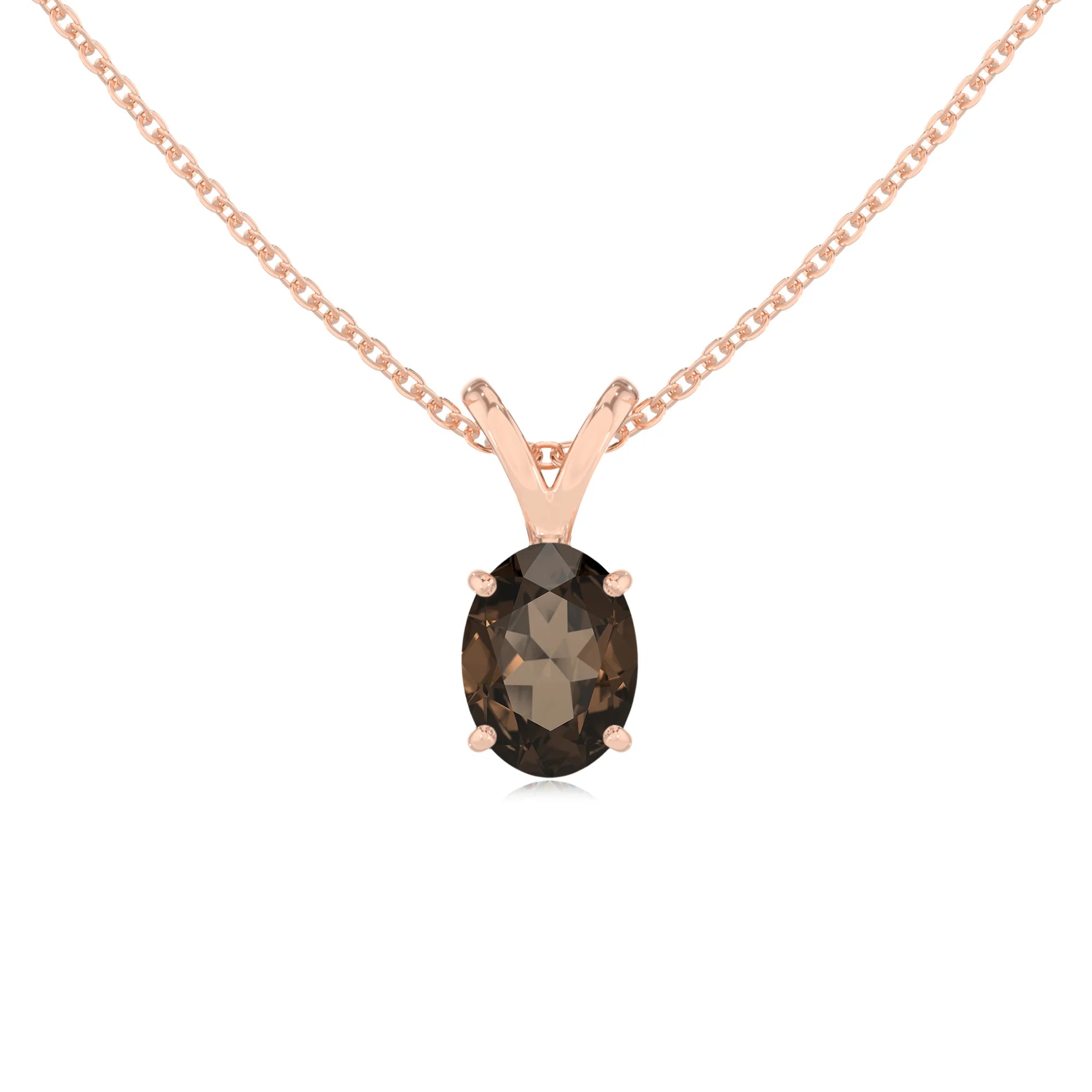 natural smoky-quartz oval solitaire v-bale necklaces in rose gold 
