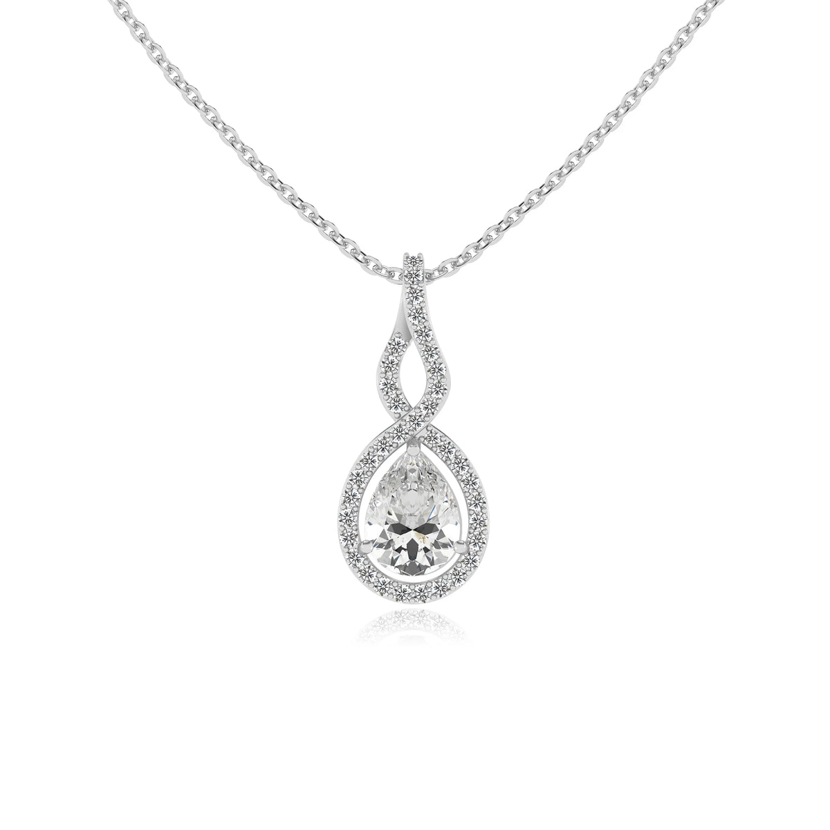 lab grown moissanite pear necklaces in white gold 
