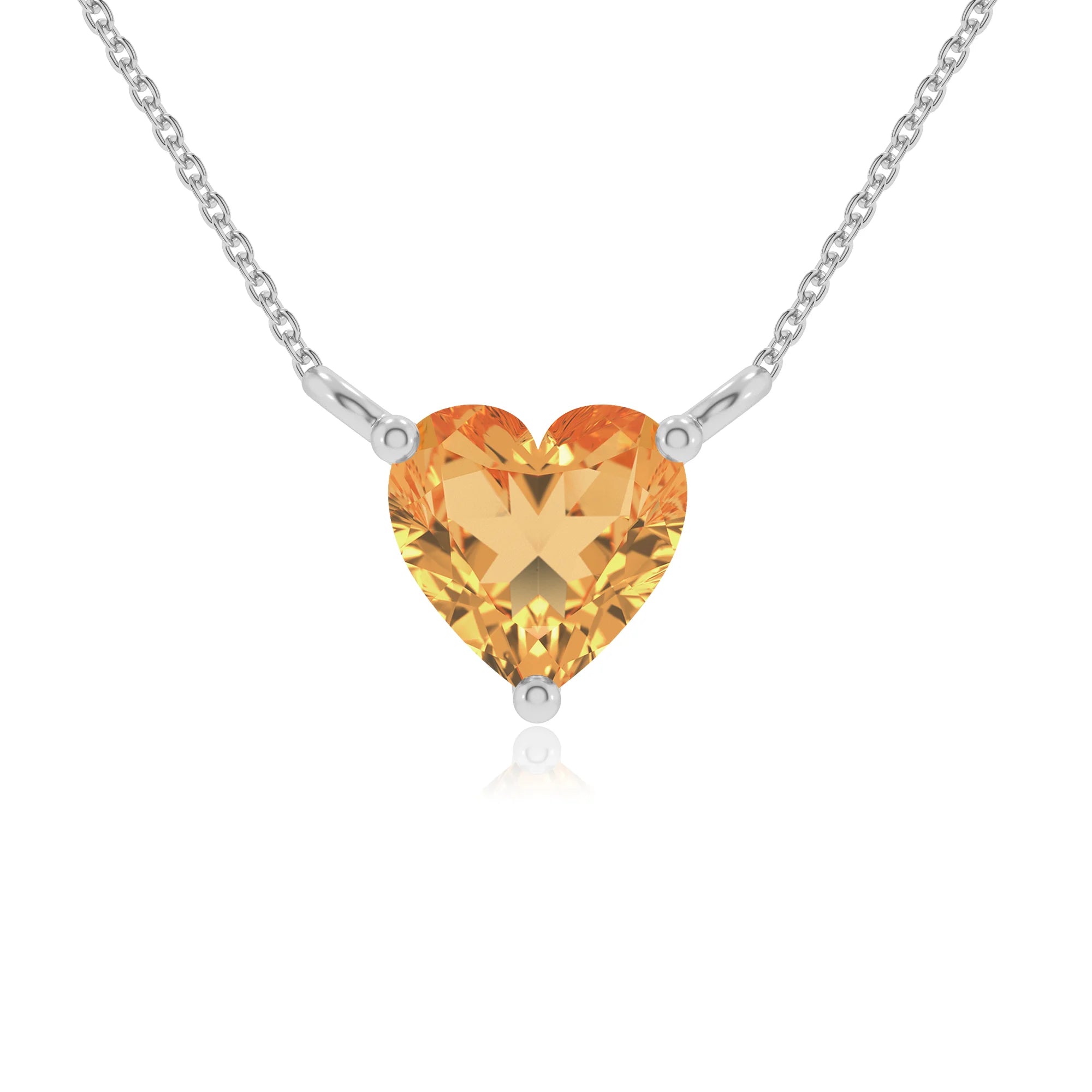 lab grown citrine heart solitaire necklaces in white gold 