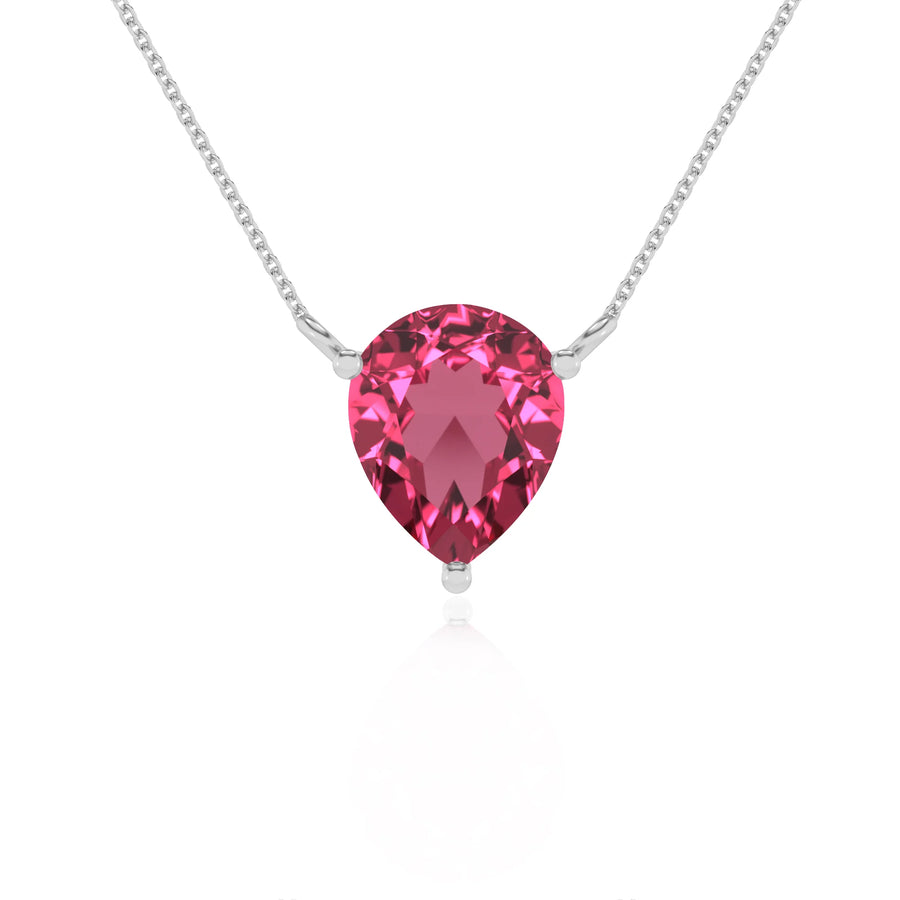 lab grown pink-tourmaline pear solitaire necklaces in white gold 