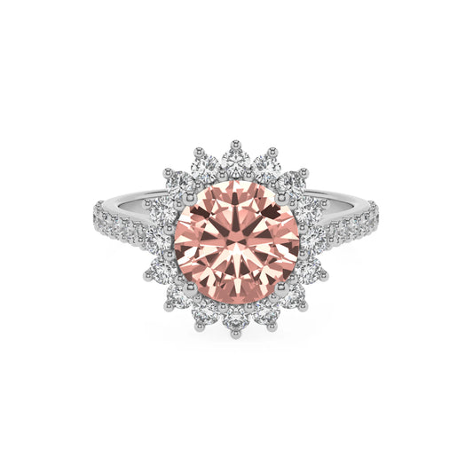 lab grown morganite round solitaire rings in platinum 