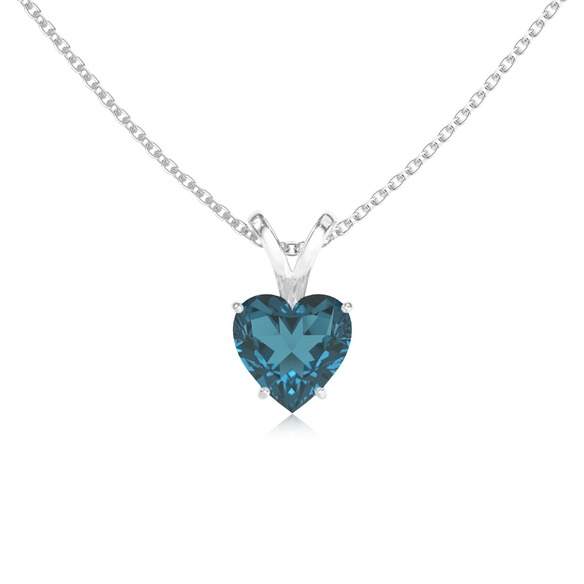 natural london-blue-topaz heart solitaire v-bale necklaces in sterling silver 
