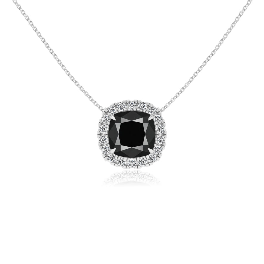 natural black onyx cushion solitaire necklaces in platinum 