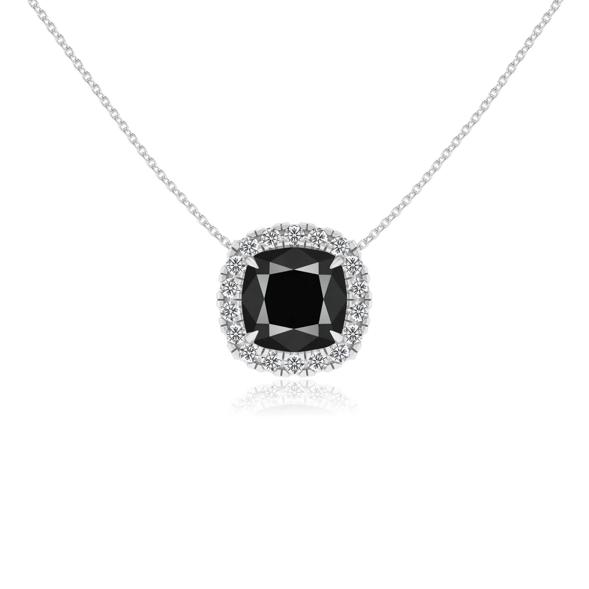natural black onyx cushion solitaire necklaces in platinum 