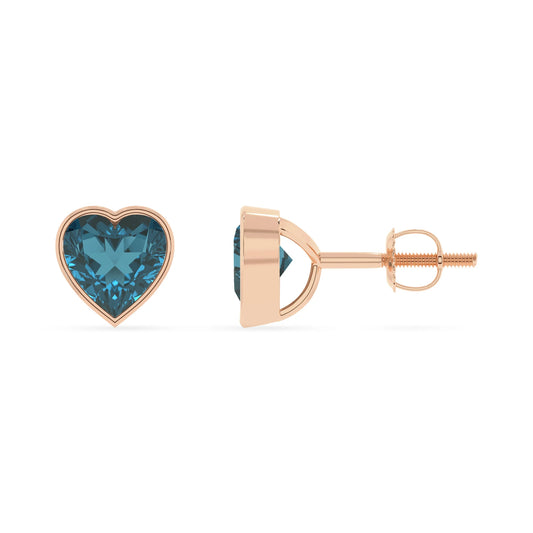 natural london blue topaz heart stud earrings in rose gold 