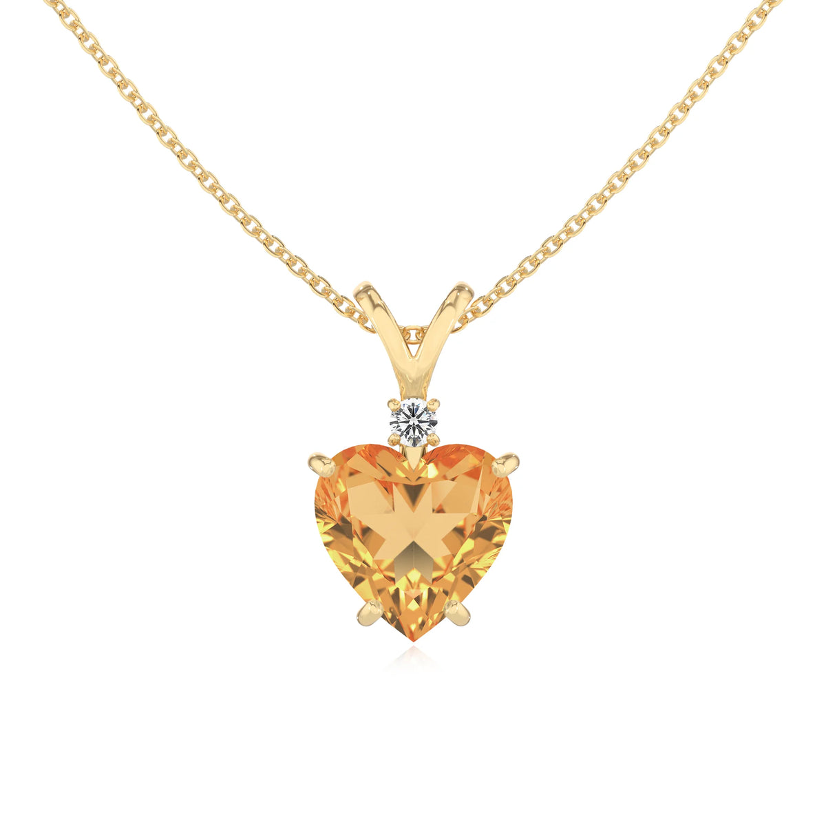 lab grown citrine heart solitaire v-bale necklaces in yellow gold 