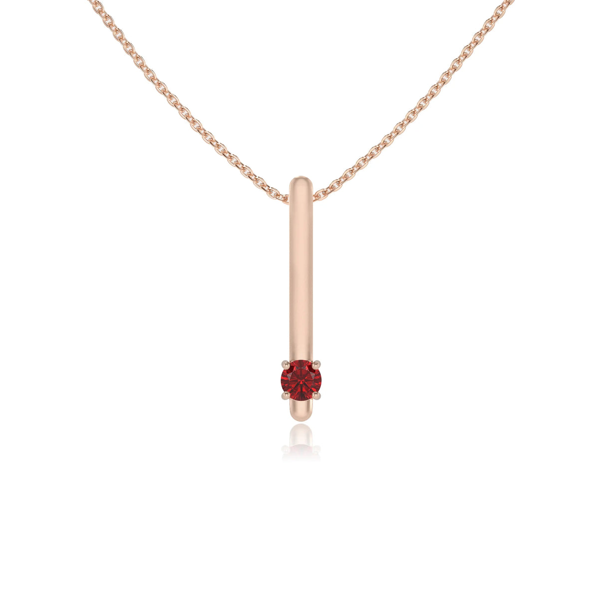 lab grown ruby round bar necklaces in rose gold 