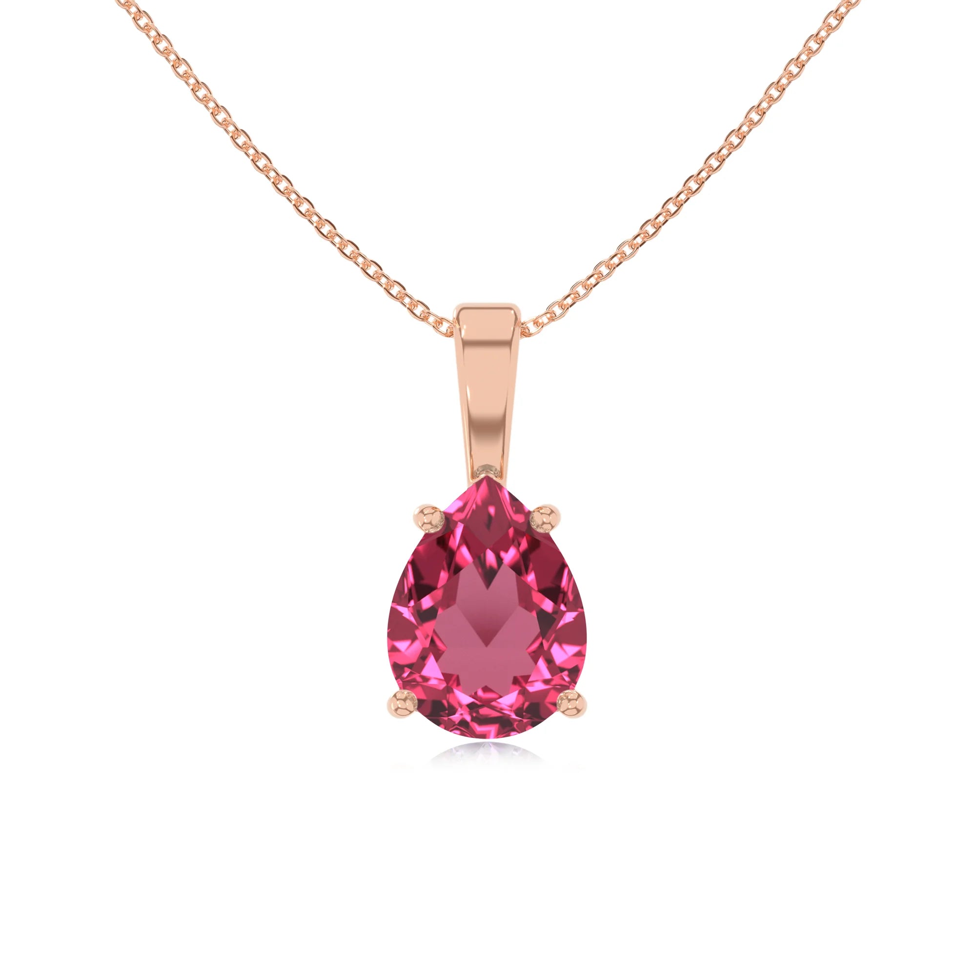 lab grown pink-tourmaline pear solitaire necklaces in rose gold 