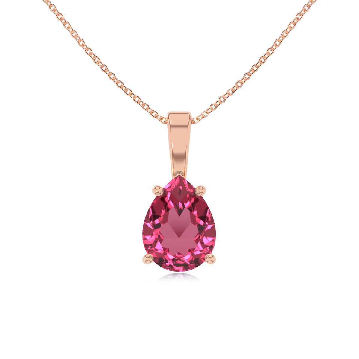 lab grown pink-tourmaline pear solitaire necklaces in rose gold 