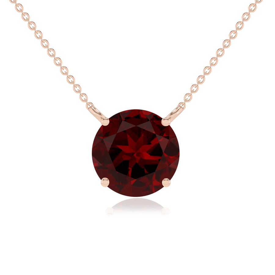 natural garnet round solitaire necklaces in rose gold 