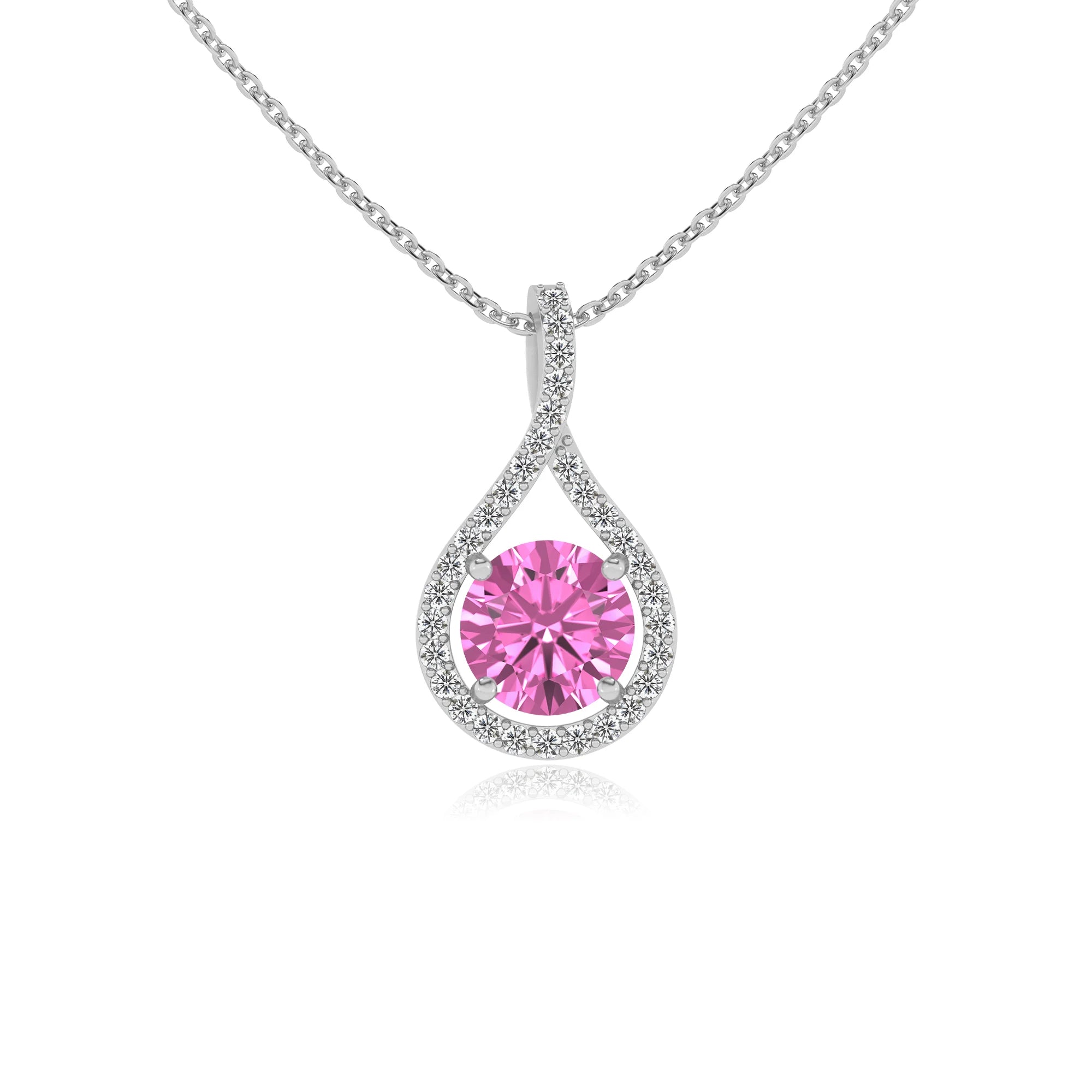 lab grown pink-sapphire round solitaire necklaces in sterling silver 