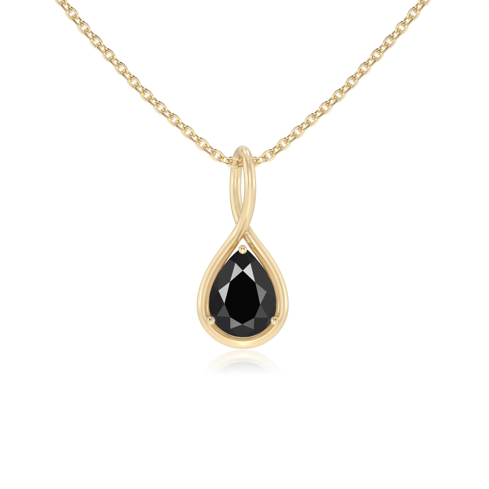 natural black-onyx pear solitaire necklaces in yellow gold 