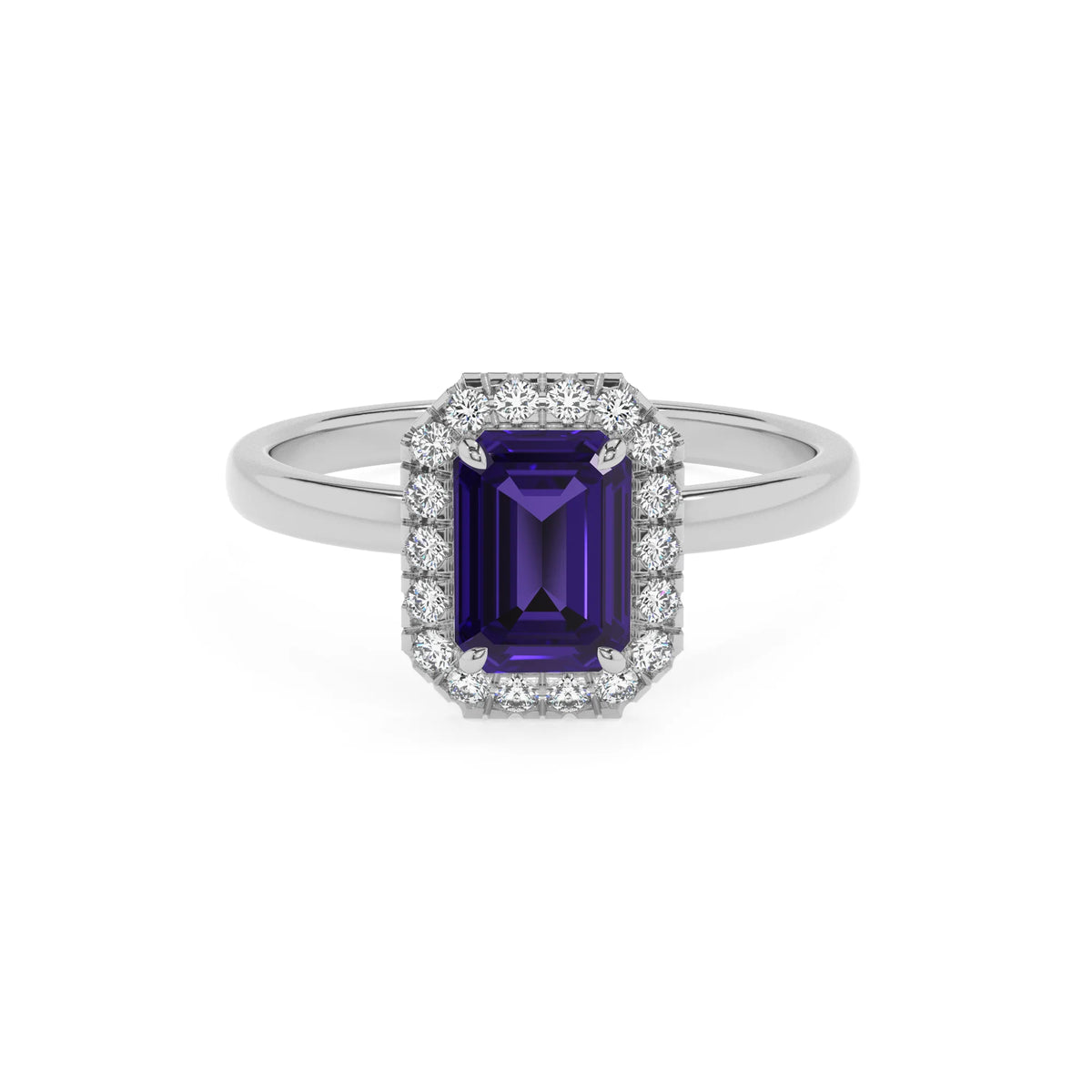 lab grown tanzanite emerald cut solitaire rings in sterling silver 