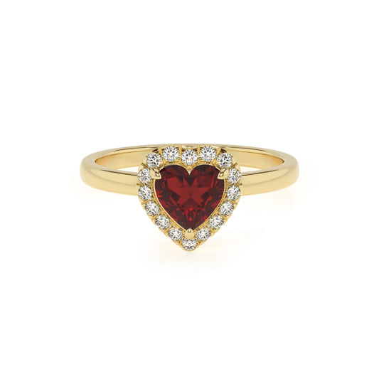 natural garnet heart solitaire rings in yellow gold 