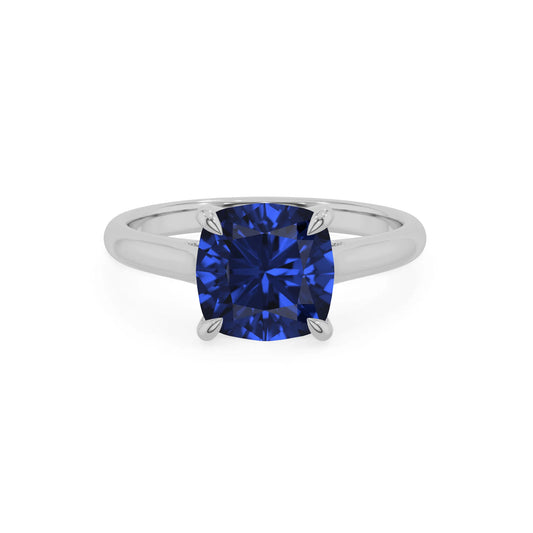 lab grown blue-sapphire cushion solitaire rings in white gold 