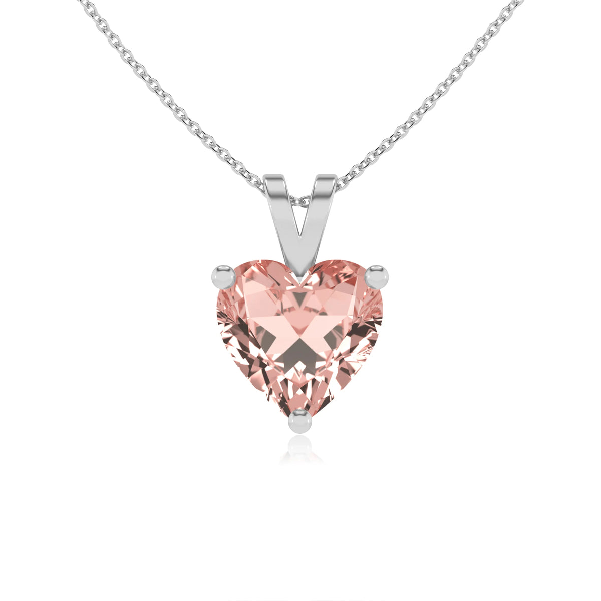 lab grown morganite heart solitaire v-bale necklaces in platinum 