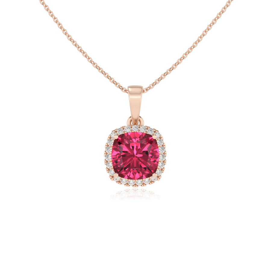 lab grown pink-tourmaline cushion solitaire necklaces in rose gold 