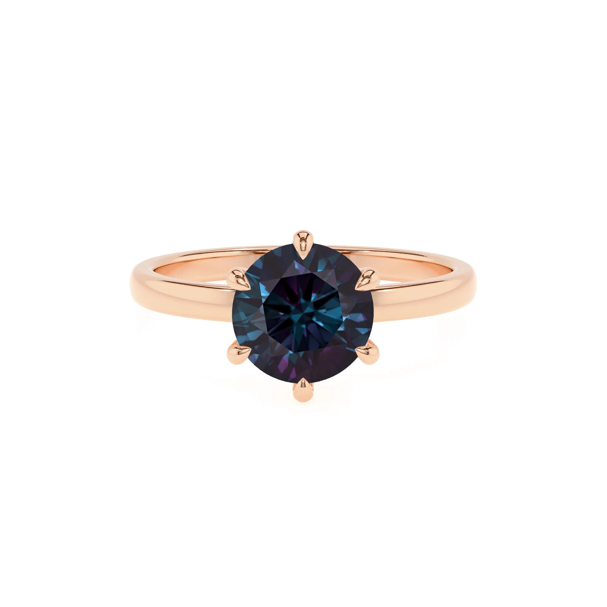 lab grown alexandrite round solitaire rings in rose gold 