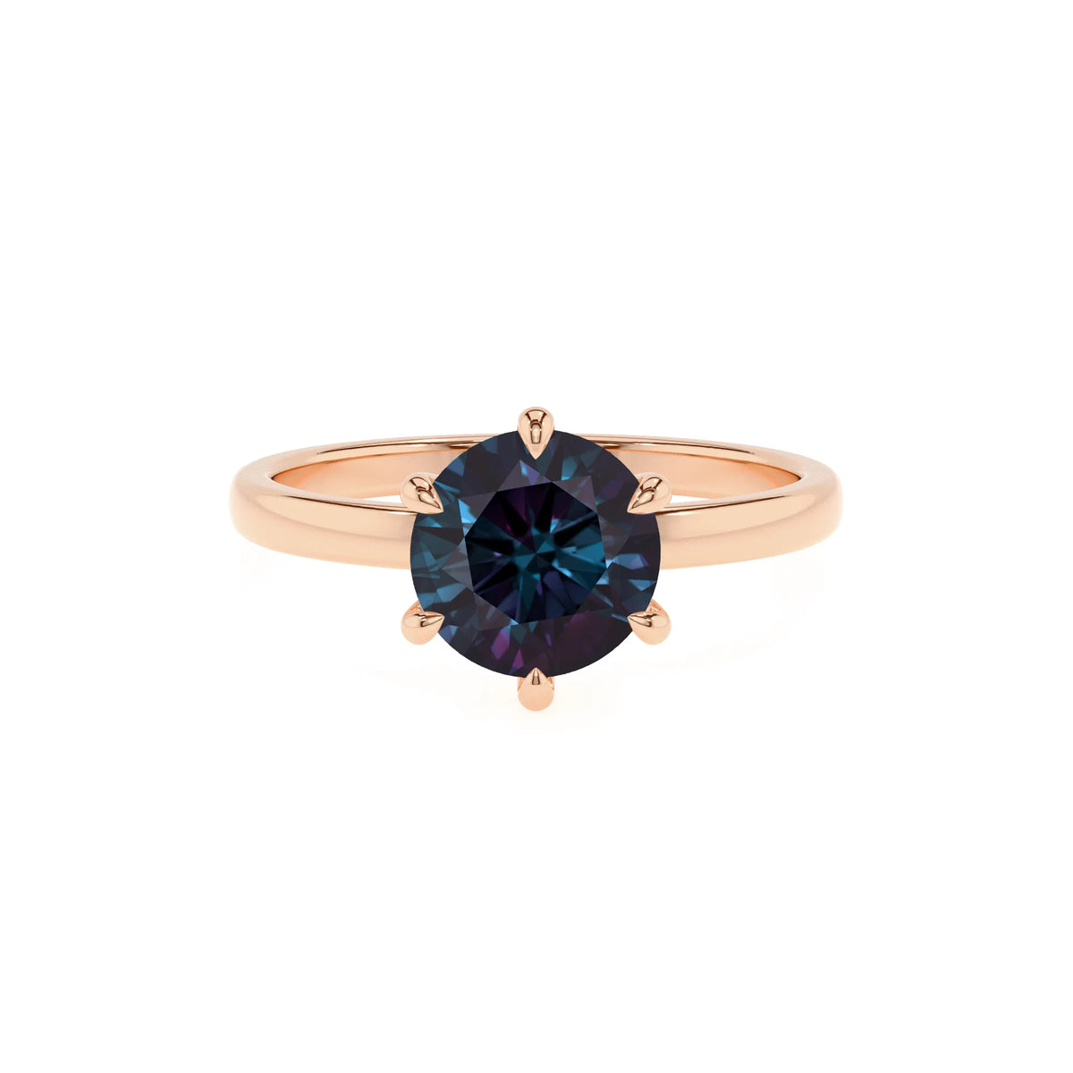 lab grown alexandrite round solitaire rings in rose gold 