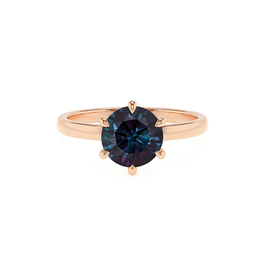 lab grown alexandrite round solitaire rings in rose gold 
