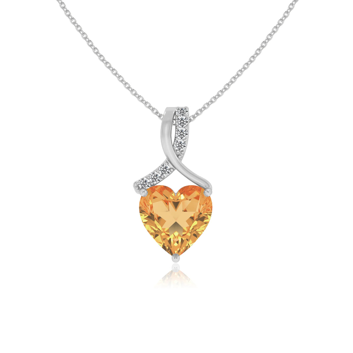 lab grown citrine heart solitaire necklaces in sterling silver 