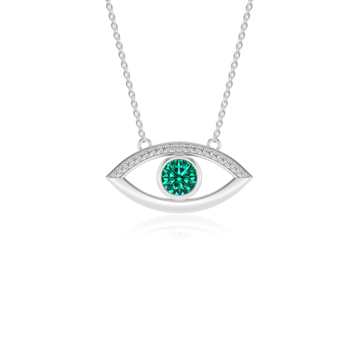 lab grown emerald round solitaire necklaces in white gold 