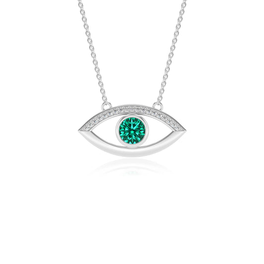 lab grown emerald round solitaire necklaces in white gold 