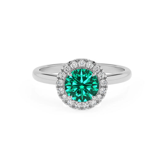 lab grown emerald round solitaire rings in platinum 