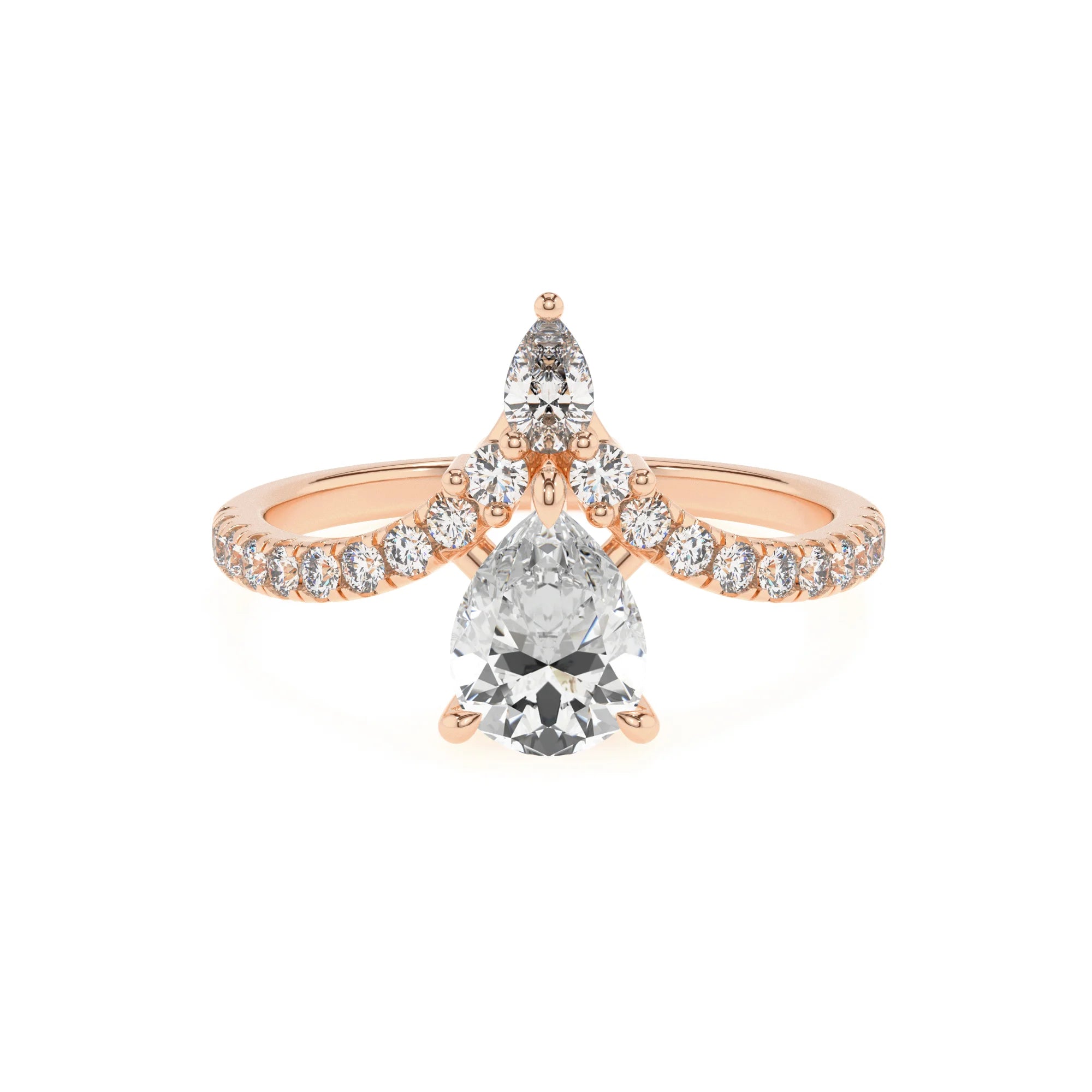 lab grown moissanite pear solitaire rings in rose gold 