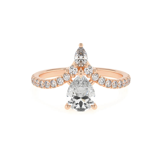 lab grown moissanite pear solitaire rings in rose gold 