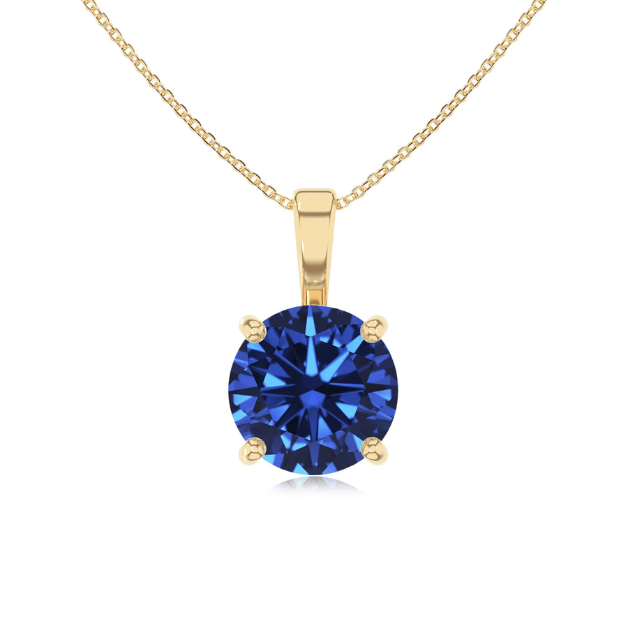lab grown blue-sapphire round solitaire necklaces in yellow gold 