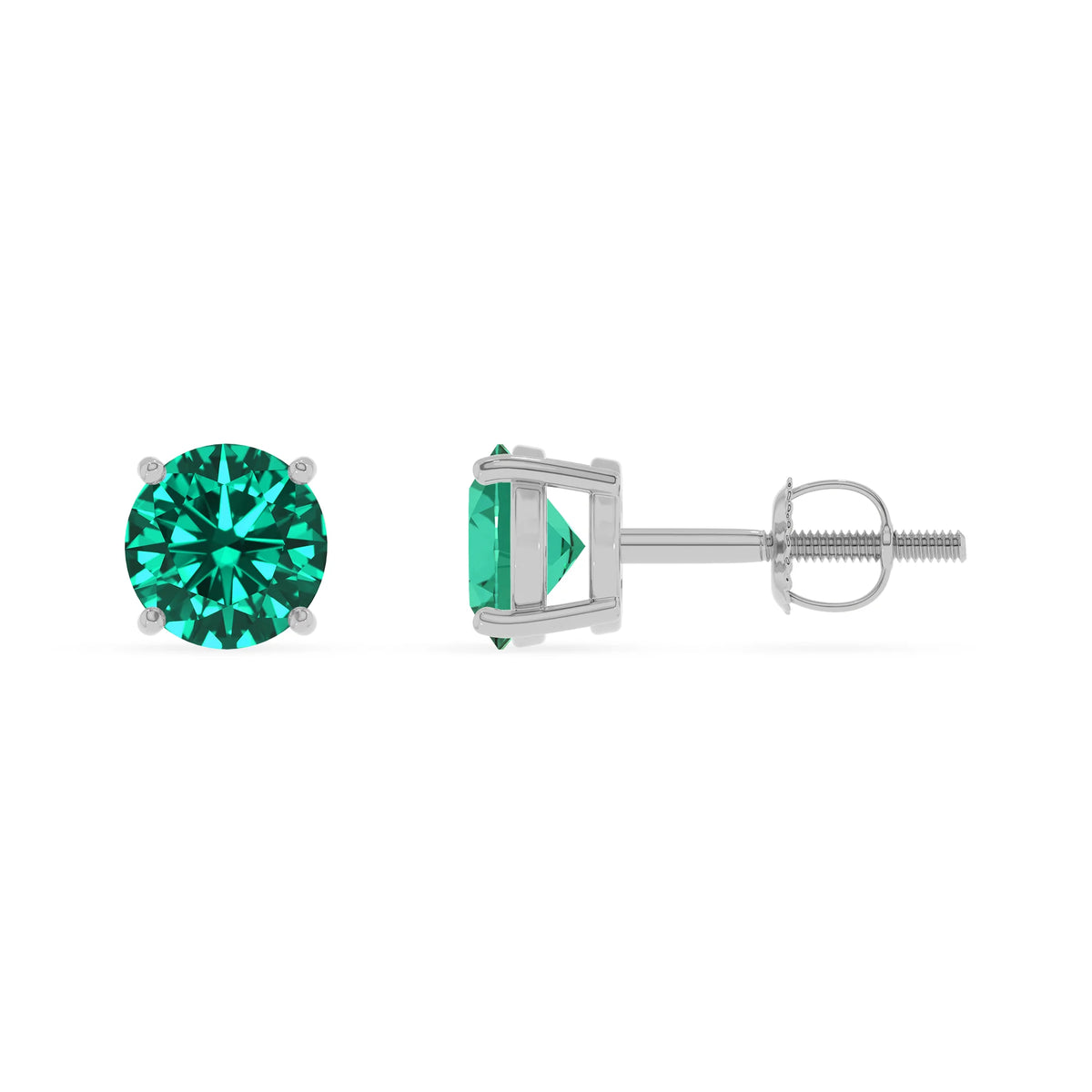 lab grown emerald round stud earrings in sterling silver 