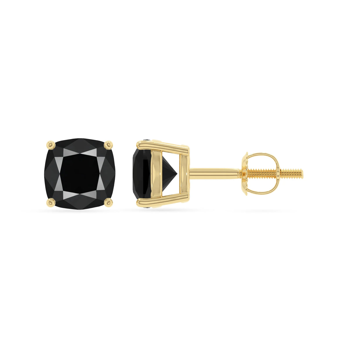 natural black onyx cushion stud earrings in yellow gold 